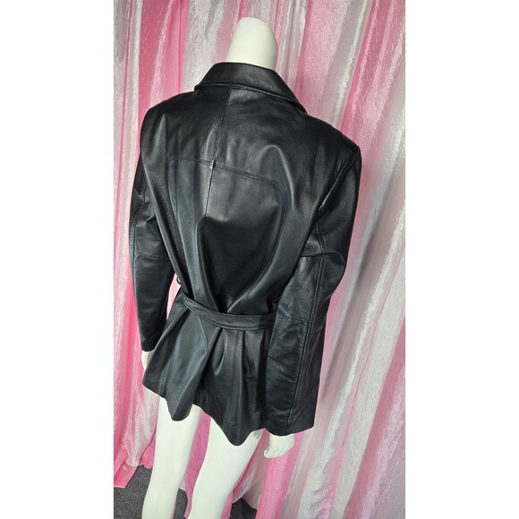 Worthington Vintage Black Soft Leather Belted Jacket Size Large - Picture 8 of 13
